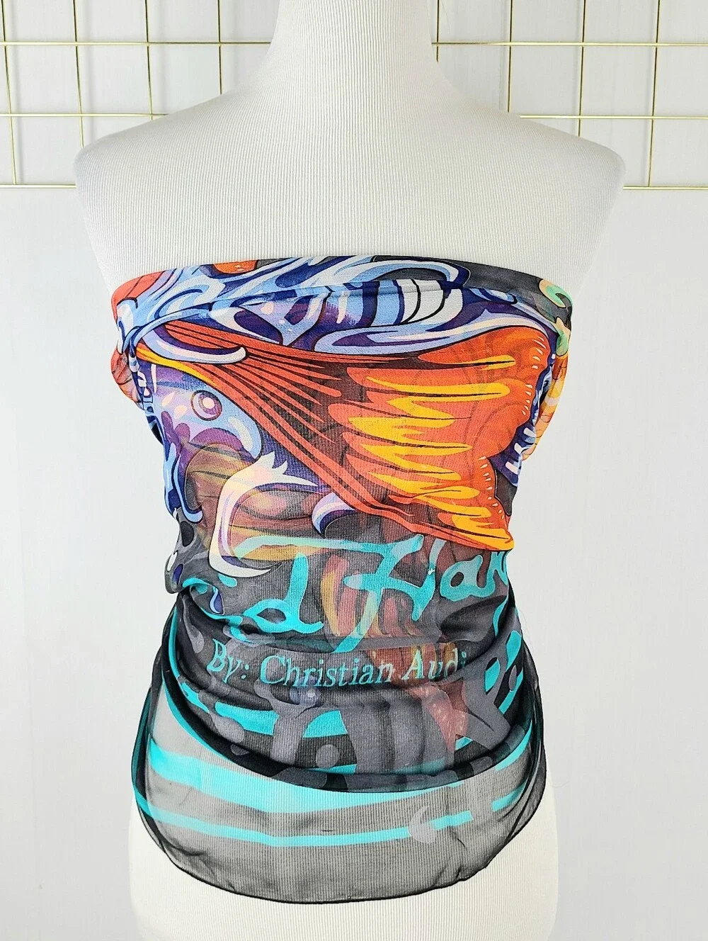 Ed Hardy Christian Audigier Extra Large Mermaid Under The Sea Y2K Vintage Scarf